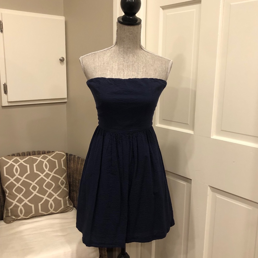 GAP Navy Strapless Seersucker Dress